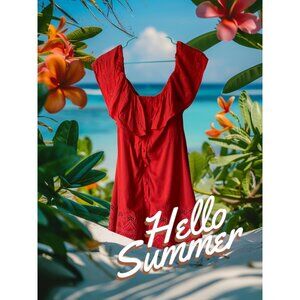 Sugar +Lips mini red dress cold shoulder embroidered lace ruffle boho Hawaii M